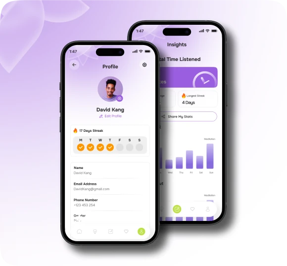 BlissTrax meditation music app screens